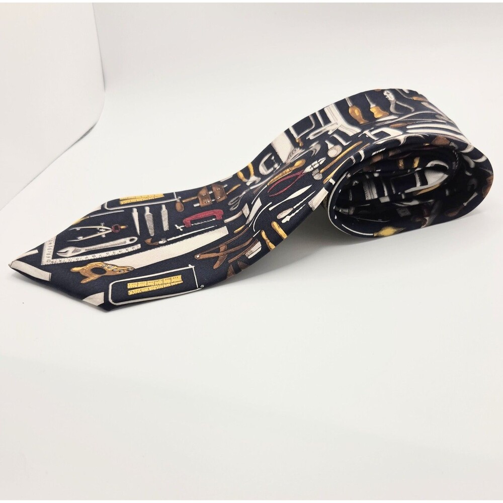 Vintage Alynn Mr Fixit Silk Tie Handyman Tools Hammer Saw Novelty Men's Necktie